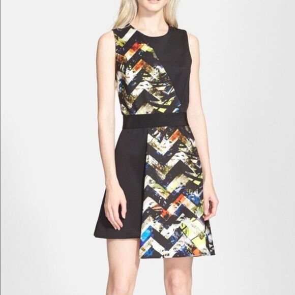 Milly Dresses & Skirts - Milly Zig Zag Asymmetrical Print Dress size 4